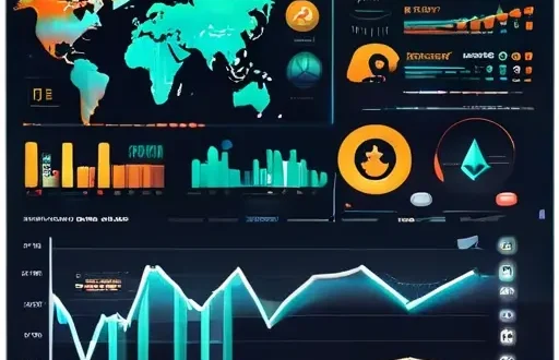 Иллютрация крипторынка: графики, BTC, ETH и Layer-2 решения на фоне
