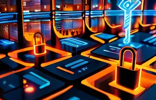Иллюстрация защиты данных и предотвращения кражи кодов: замки, шифрование и контроль доступа