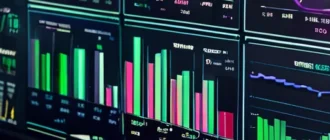 Современная финанасовая панель с графиками биткоина и торговыми индикаторами