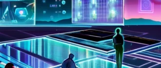 Futuristic digital landscape representing blockchain networks, cryptocurrencies, and virtual assets for investors