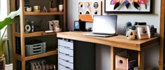 Workspace with crafts, digital devices, and creative materials illustrating hobby monetization