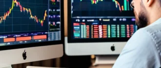 Trader working with multiple crypto charts and risk management tools on a trading desk.