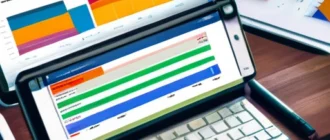 Финансовый аналитик работает с портфелем активов и аналитическими графиками для минимизации рисков